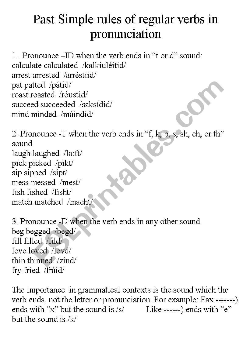 Regular Verbs rules in rponunciation