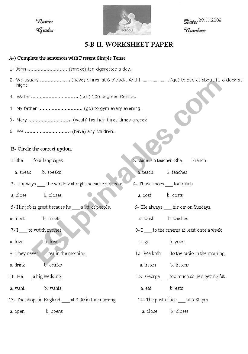 Simple Present Tense Worksheet I