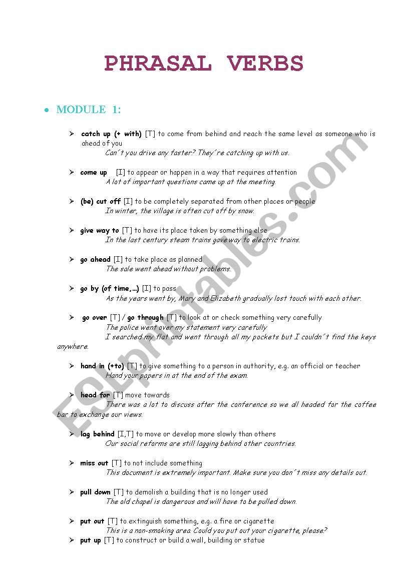 Useful list of Phrasal Verbs worksheet