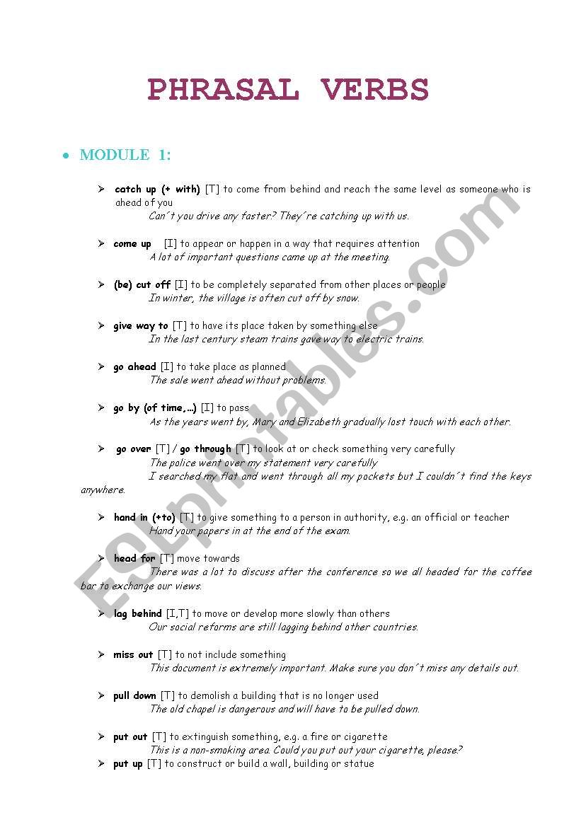 Useful list of Phrasal Verbs worksheet