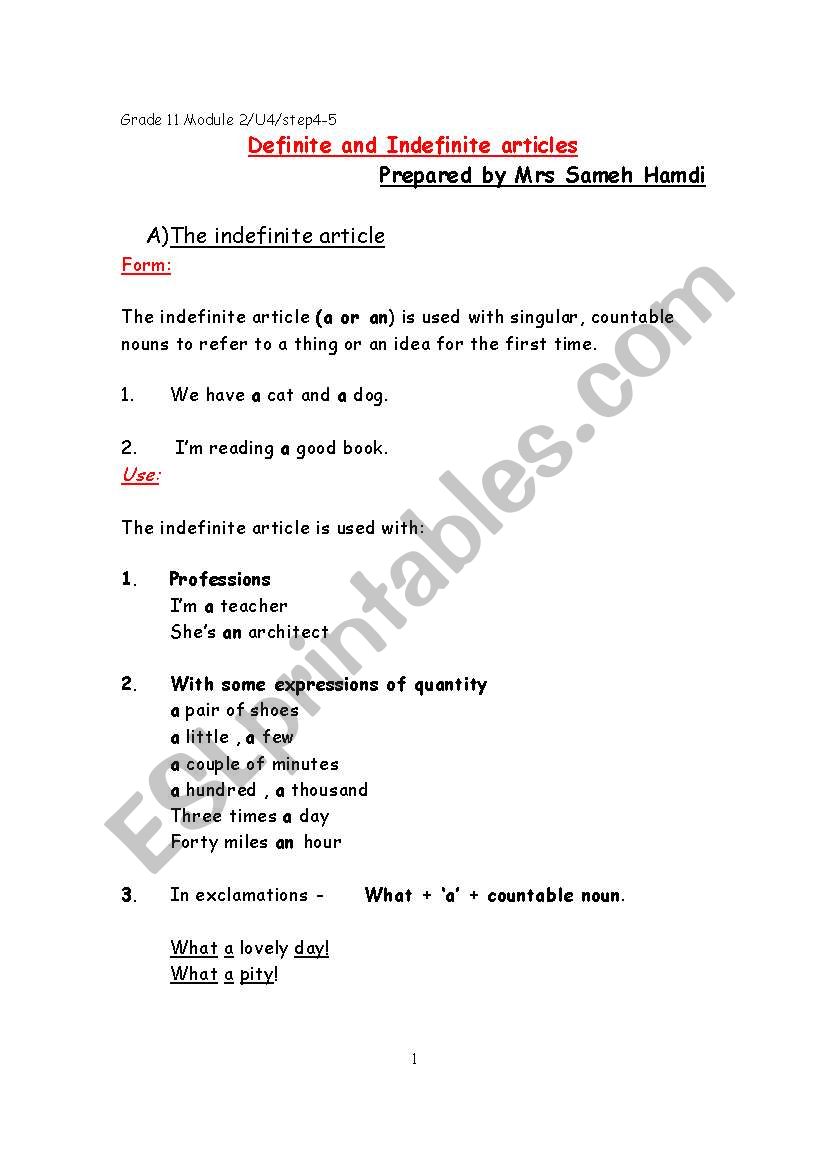 definite and indefinite articles