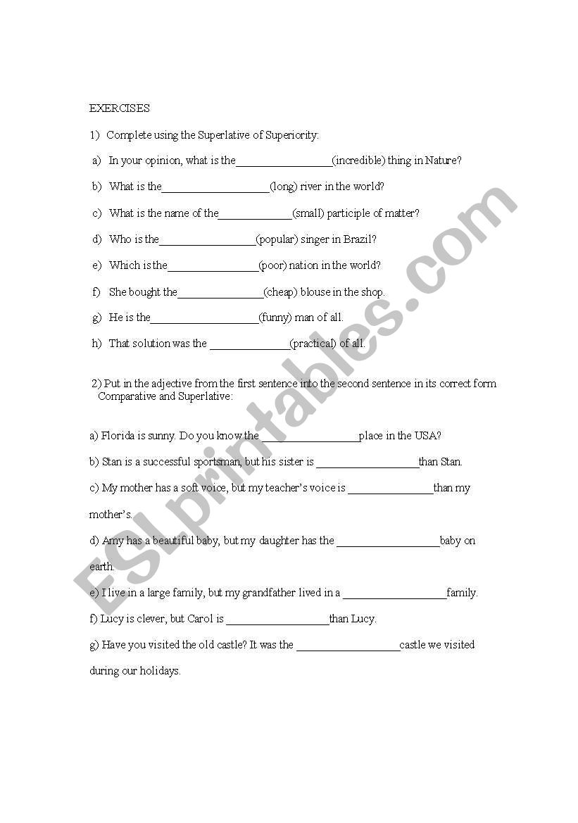 COMPARATIVES AND SUPERLATIVES worksheet