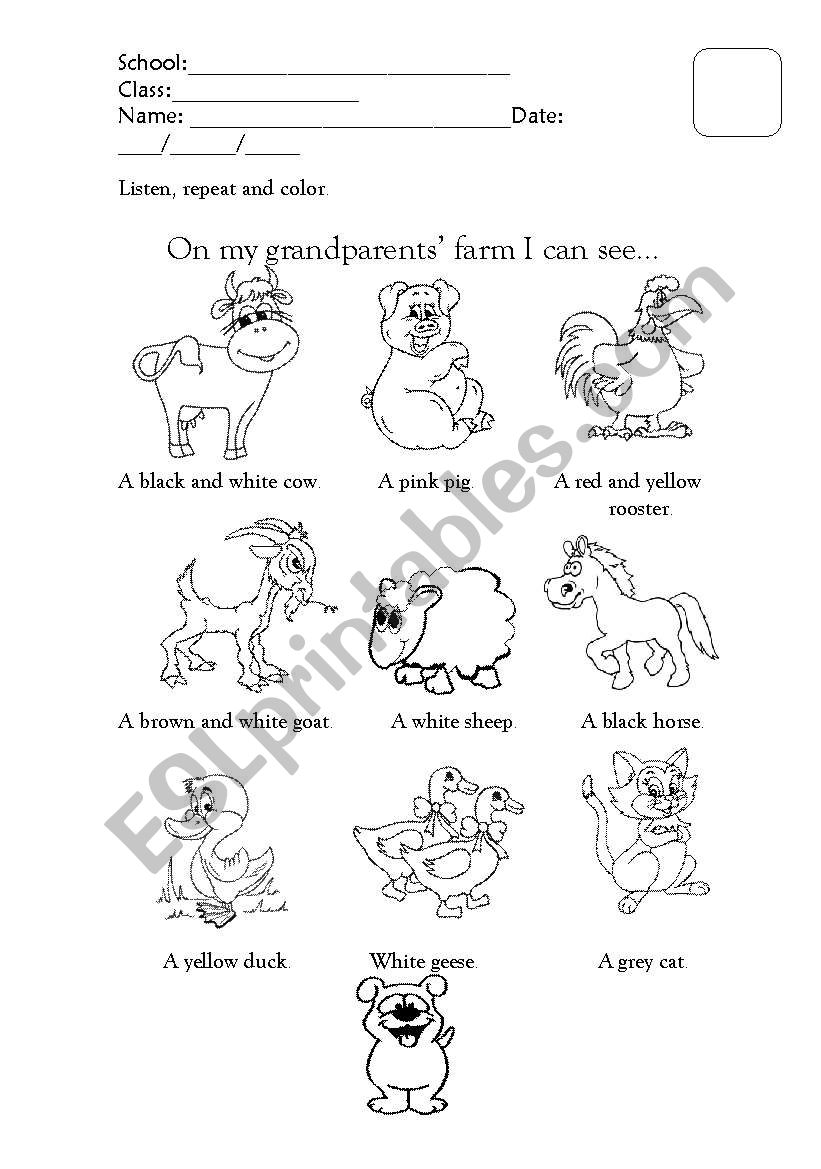 On my grandparentsÂ´ farm worksheet