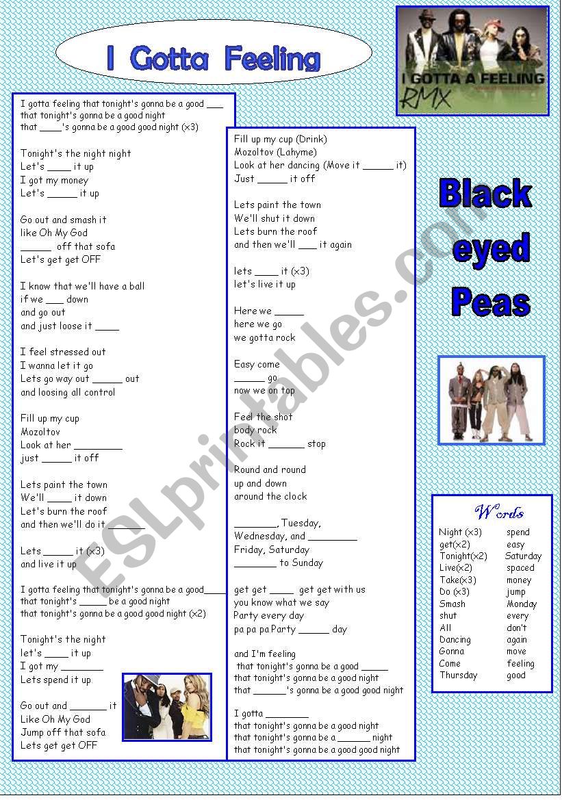  song black eyed peas. I gotta feeling.