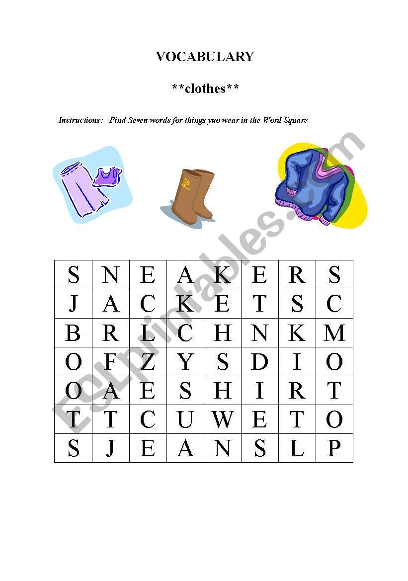 vocabulary_ clothes worksheet