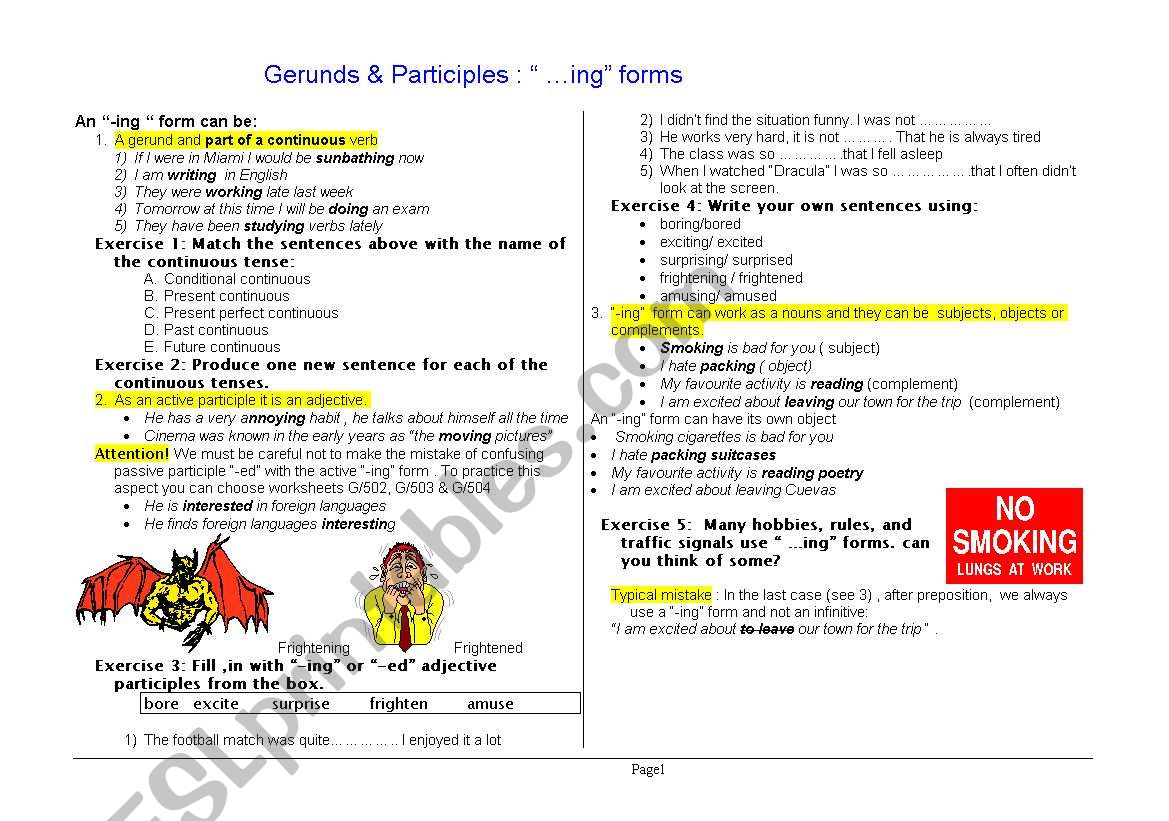 Gerunds and ING forms worksheet