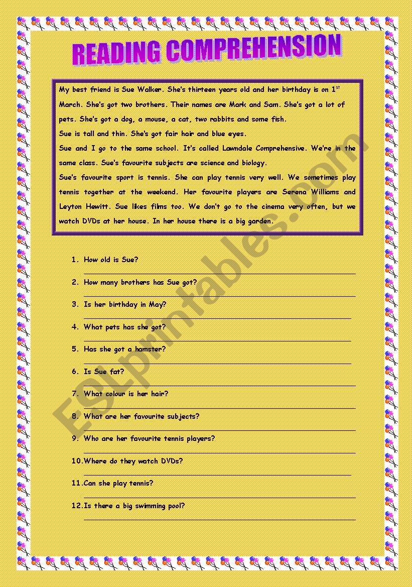 READING COMPREHENSION worksheet