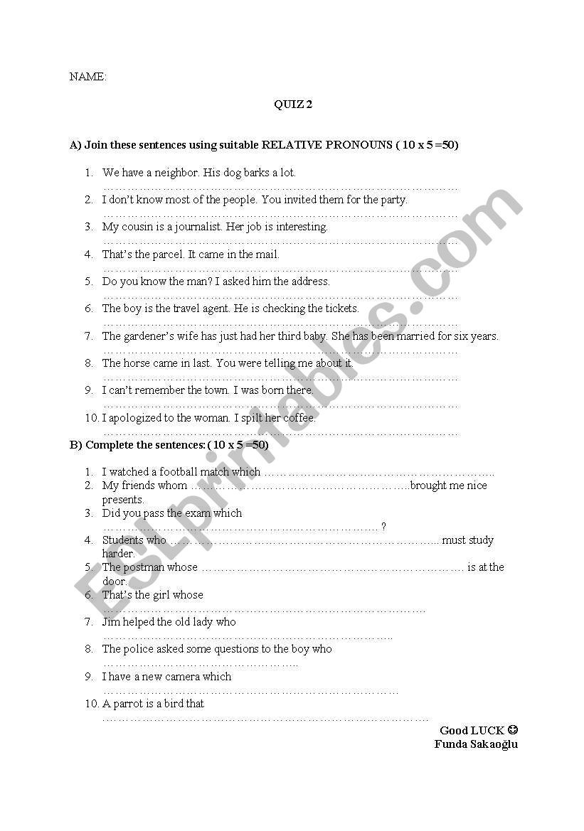 relative clauses worksheet