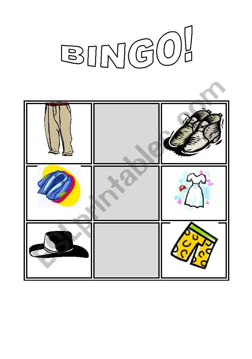 Bingo with clothes worksheet