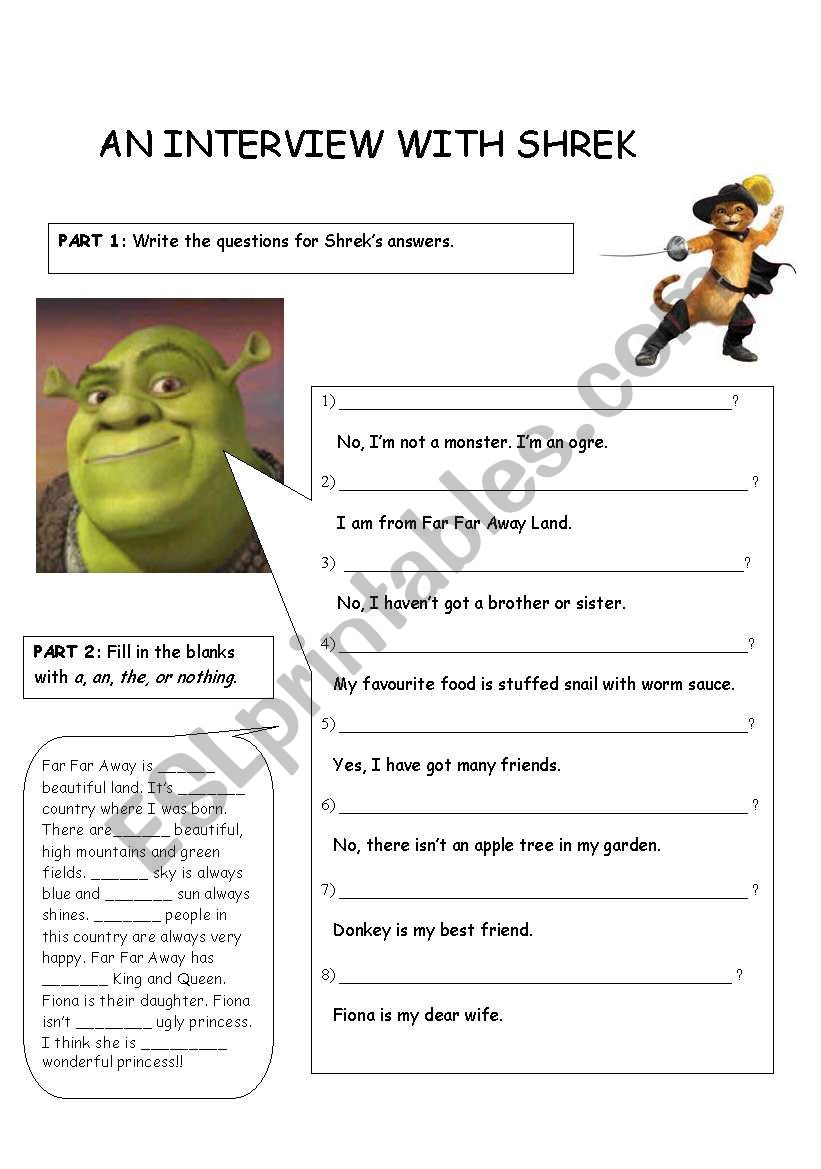An Interview with Shrek worksheet