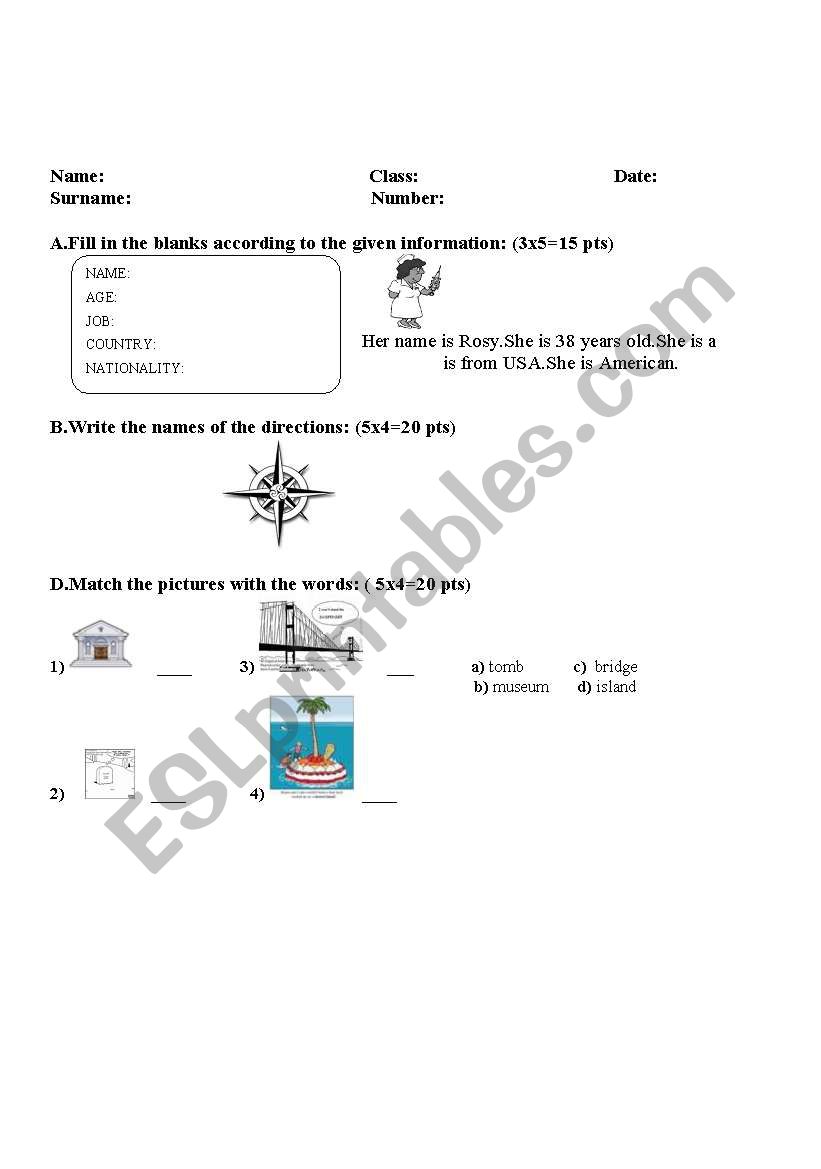 directions and vocabulary worksheet