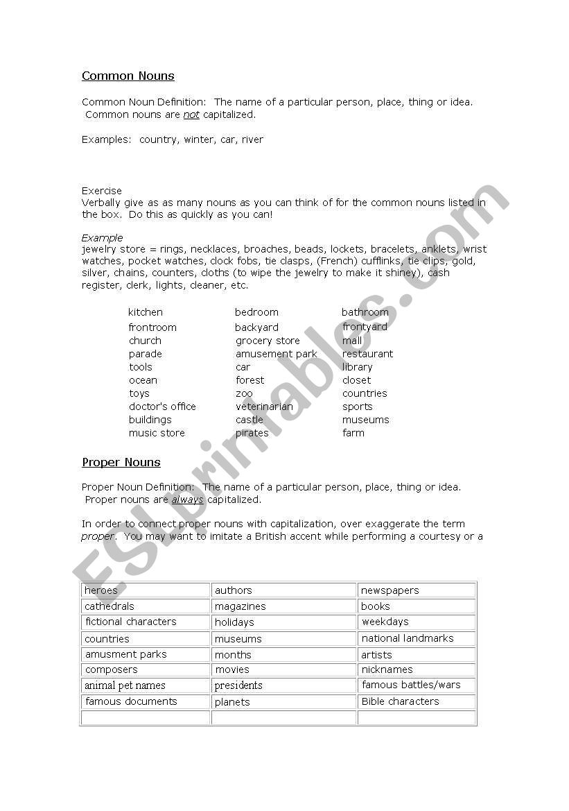 Nouns worksheet