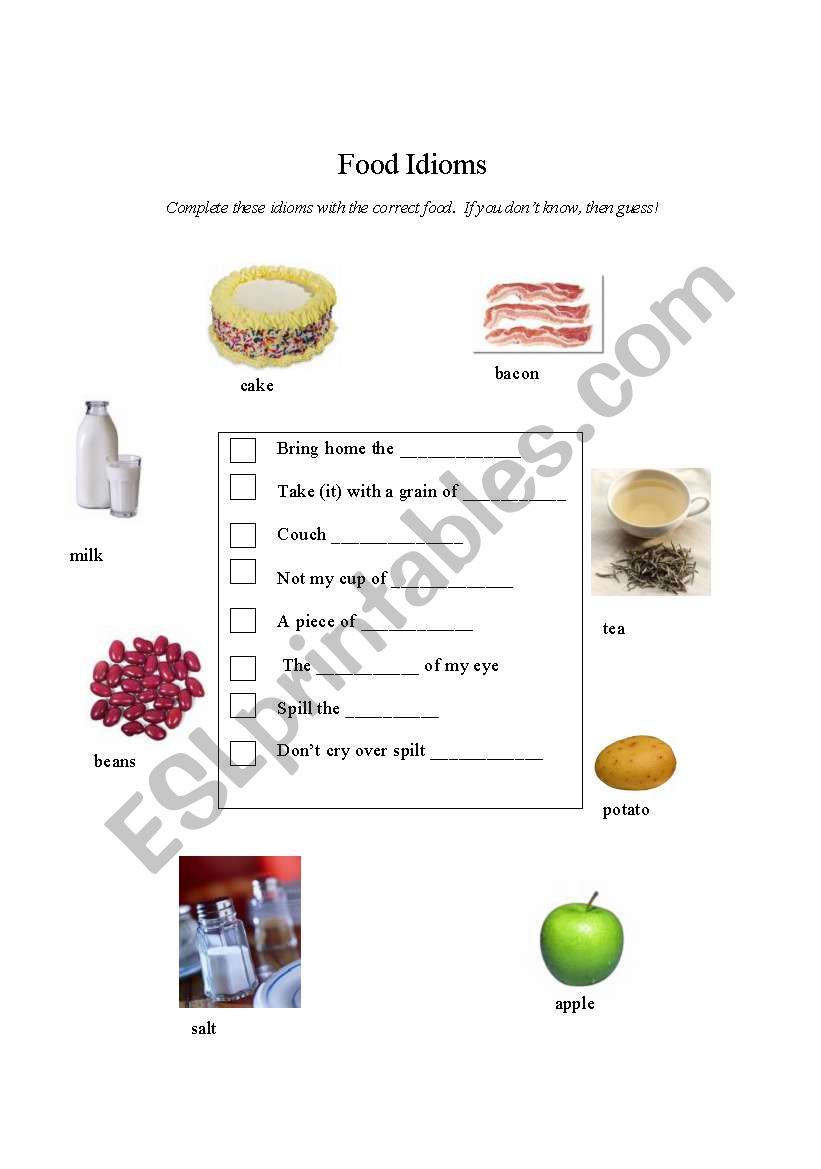 Food idioms lesson worksheet