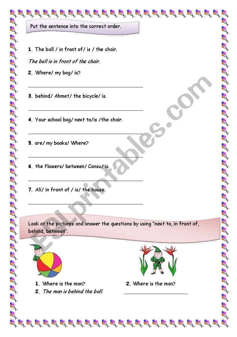 Prepositions worksheet