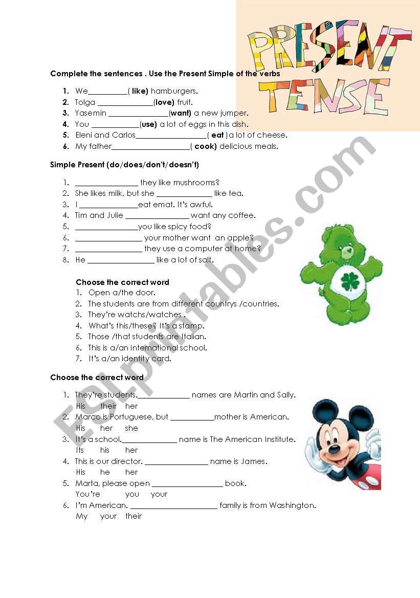 simple present tense revision  2 pages