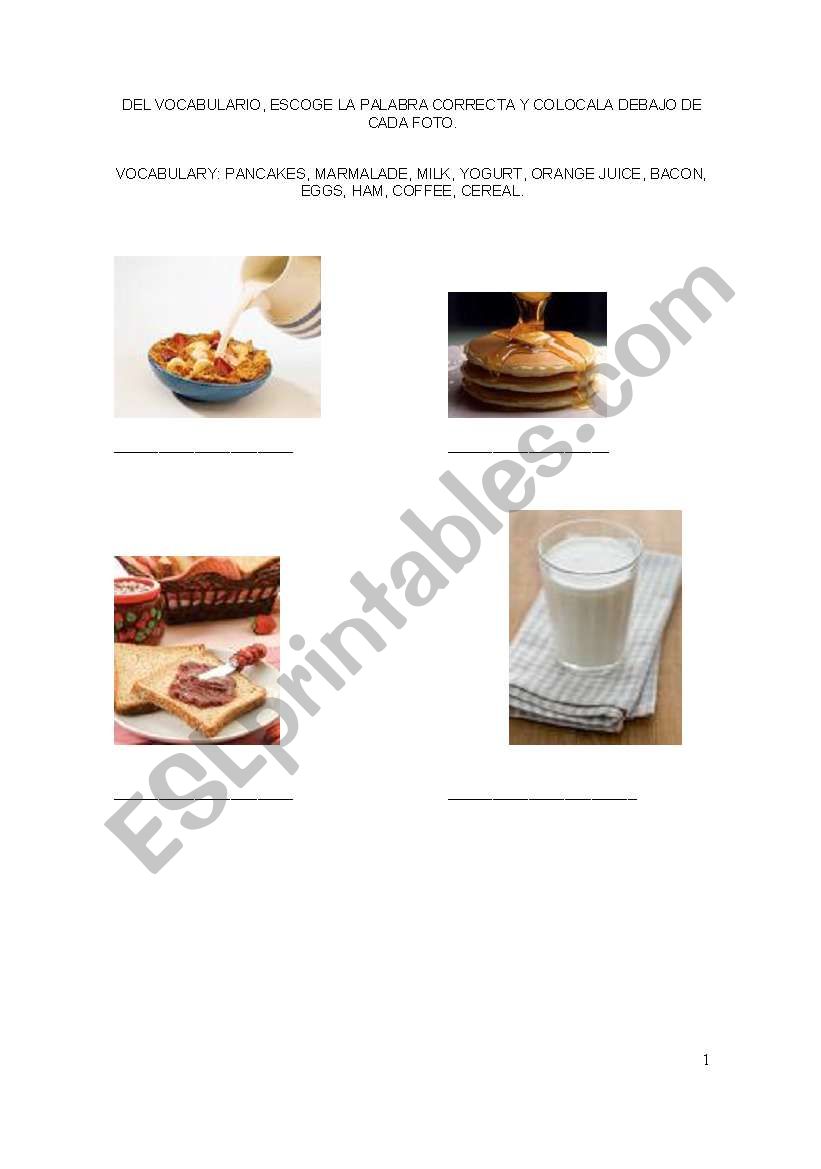BREAKFAST worksheet