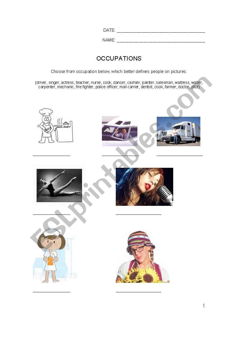 OCCUPATIONS worksheet