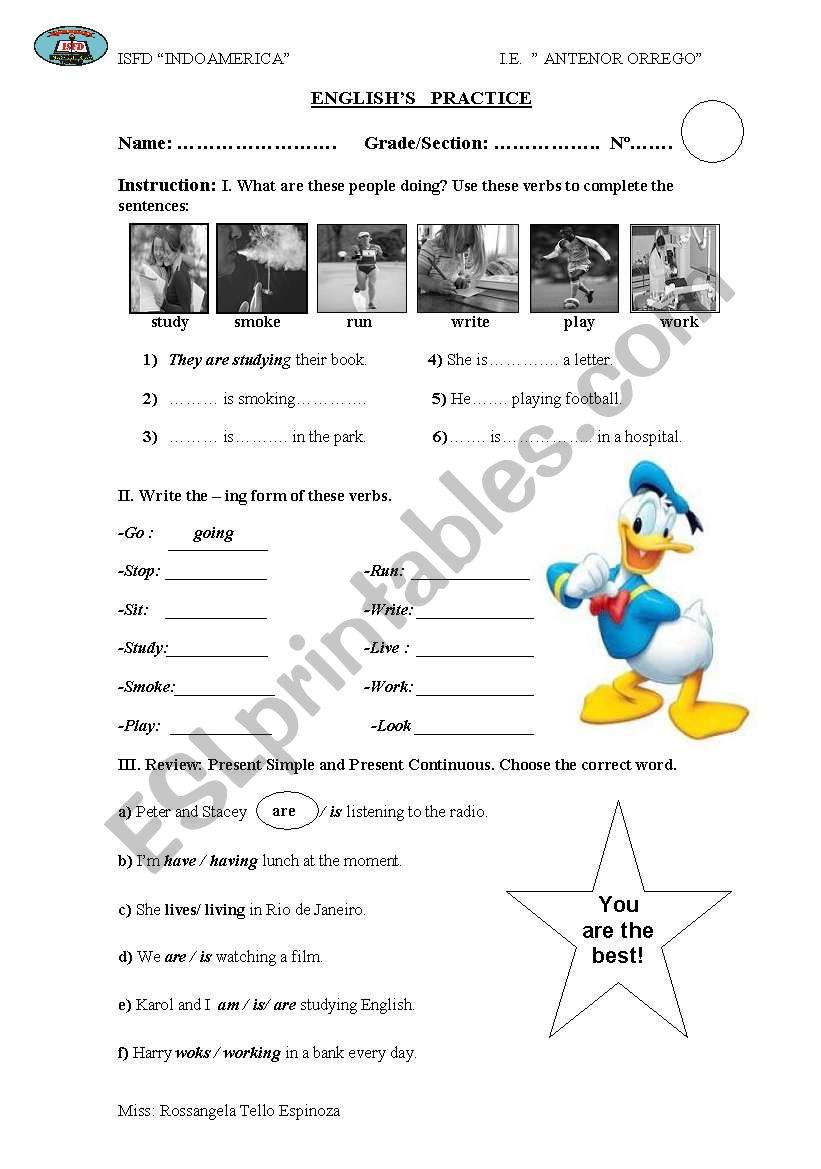 present continuous worksheet
