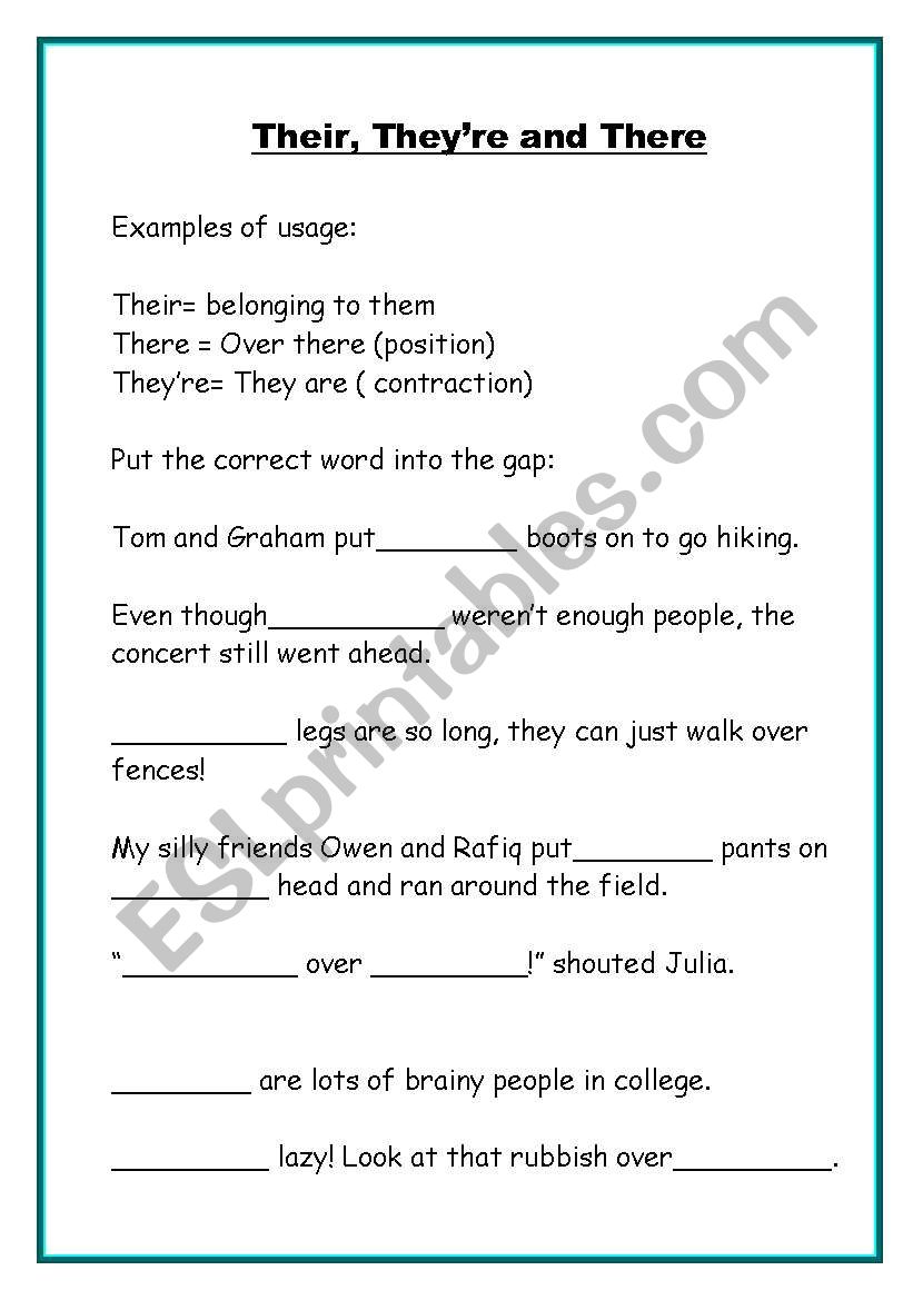 Their, Theyre and There worksheet