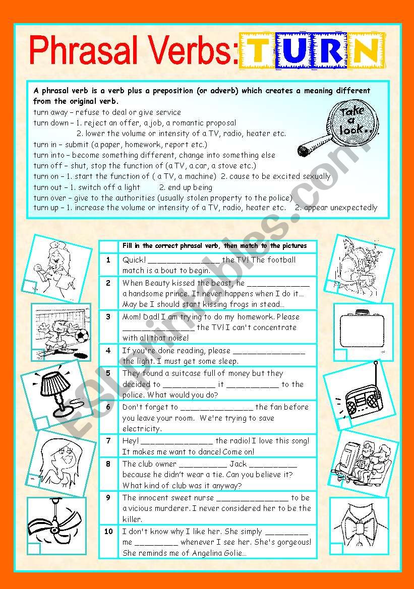 Phrasal verbs (7/10): TURN worksheet