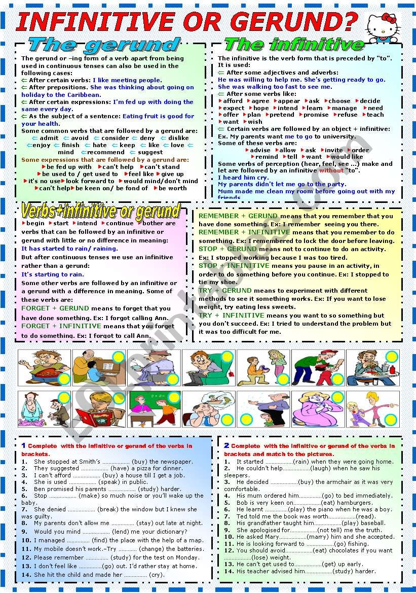 INFINITIVE OR GERUND? - GRAMMAR END EXERCISES (B&W VERSION INCLUDED)