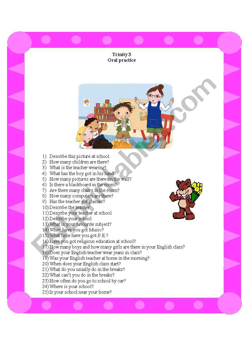 Trinity 3 oral practice worksheet