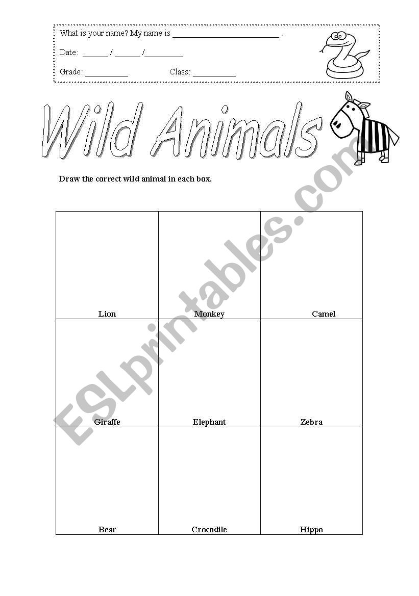 Wild animals 1st grade worksheet