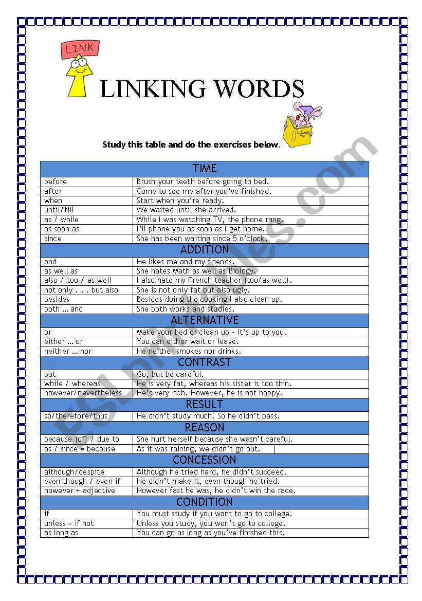 LINKING WORDS worksheet