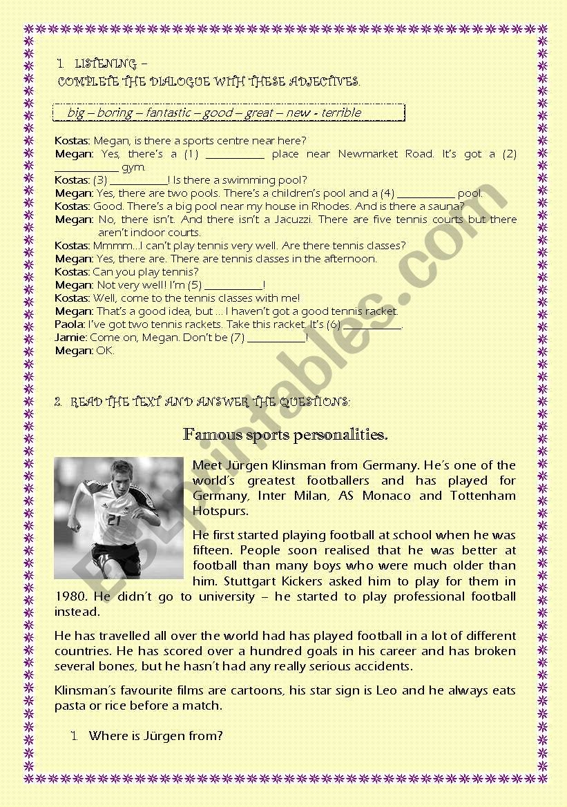 SPORTS PERSONALITY worksheet