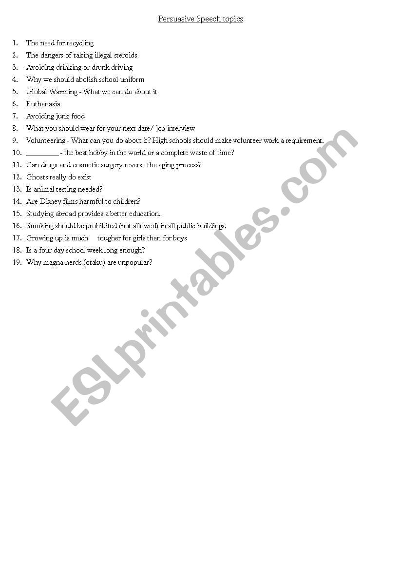 Persuasive Speech  worksheet