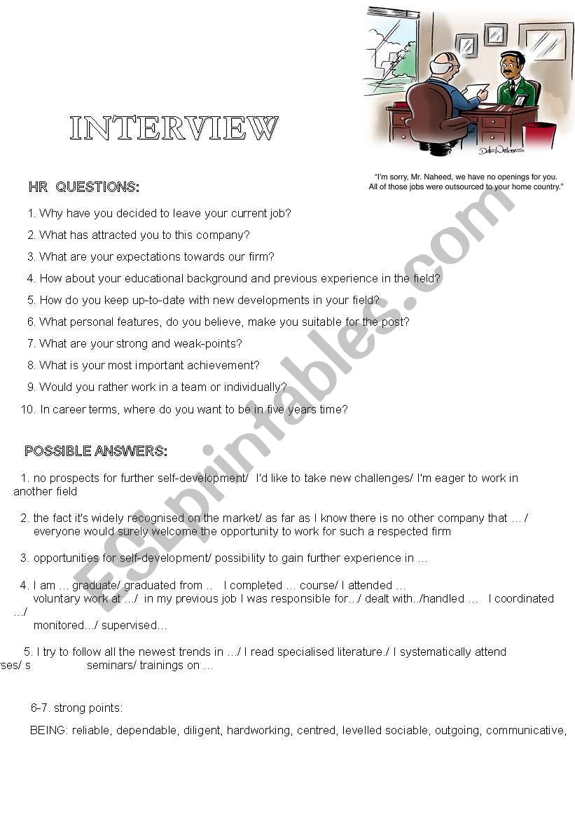 JOB INTERVIEW: possible questions and sample answers