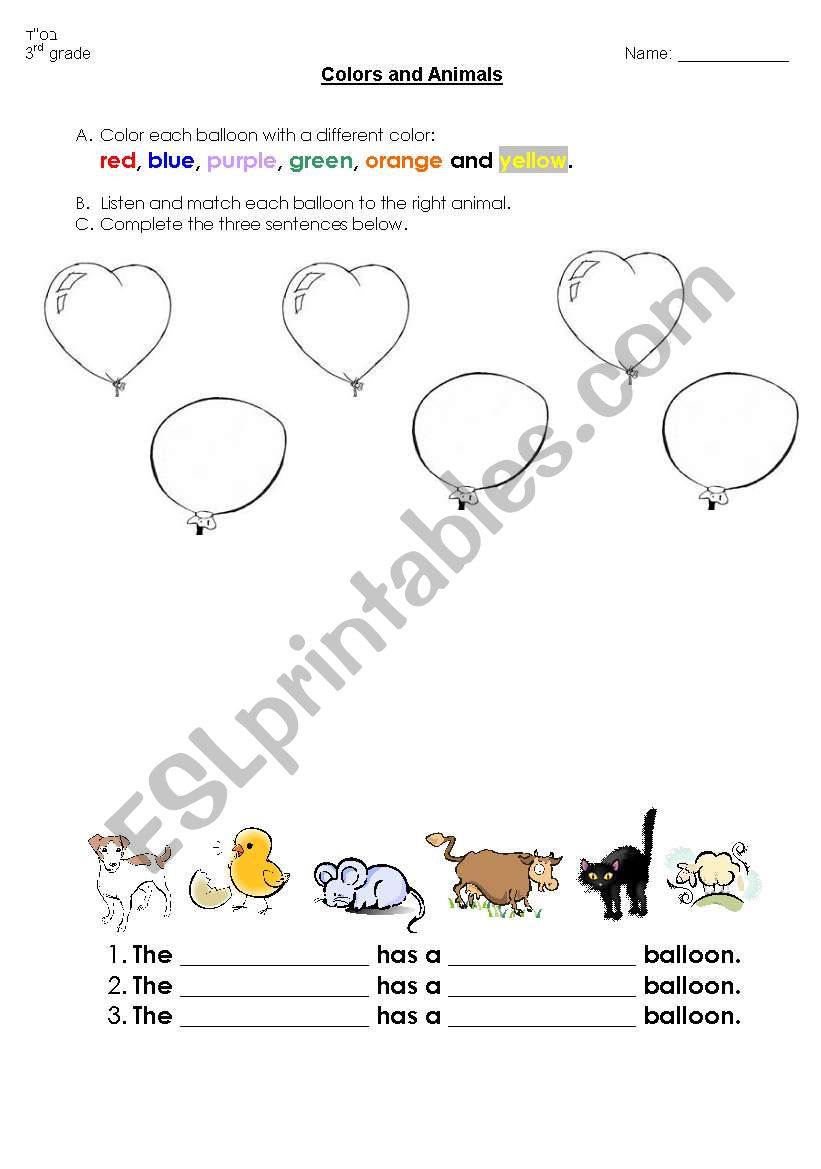 colors and animals worksheet
