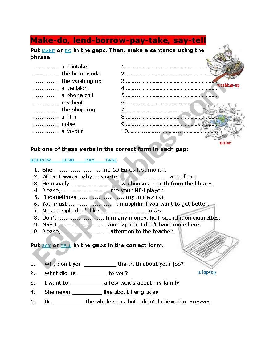 make-do; say-tell etc worksheet