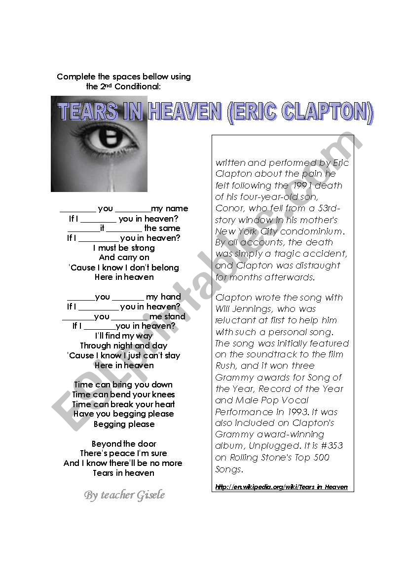 Tears in heaven worksheet