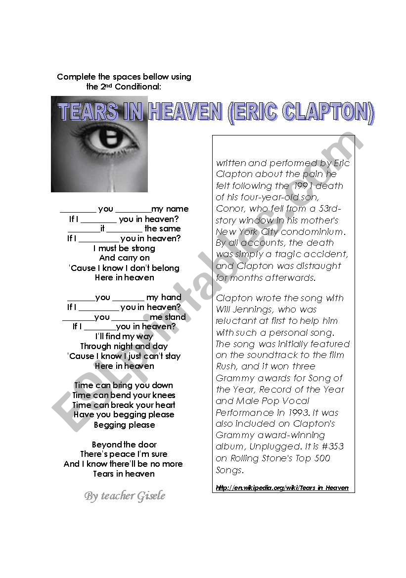 4 Tears in Heaven English ESL worksheets pdf & doc