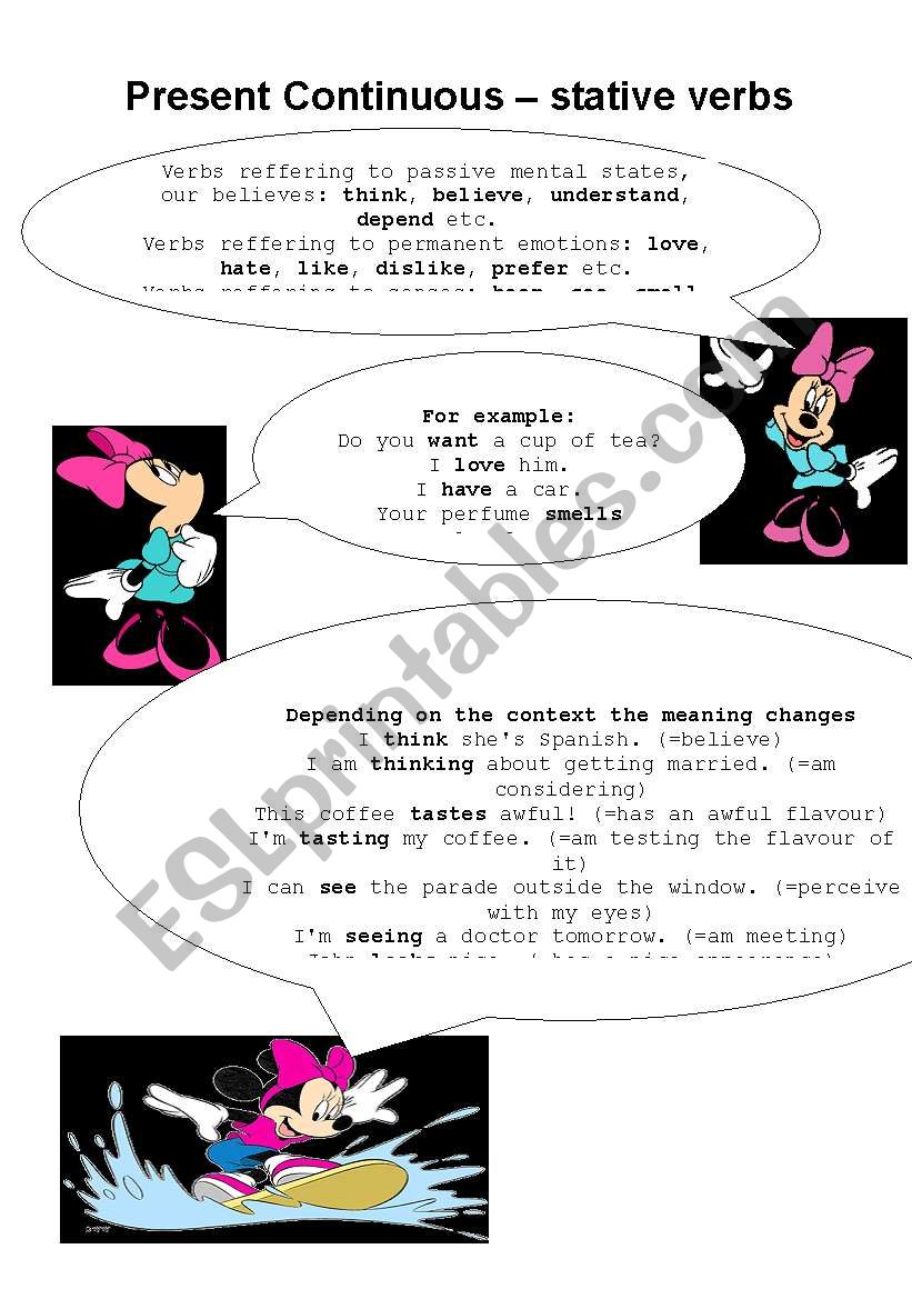 Present Cont. STATIVE VERBS worksheet