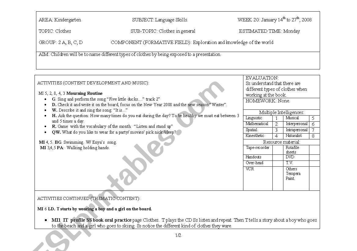 Lesson plan worksheet