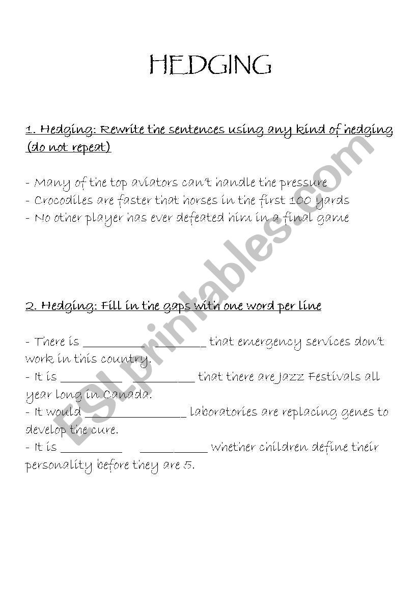 Hedging worksheet