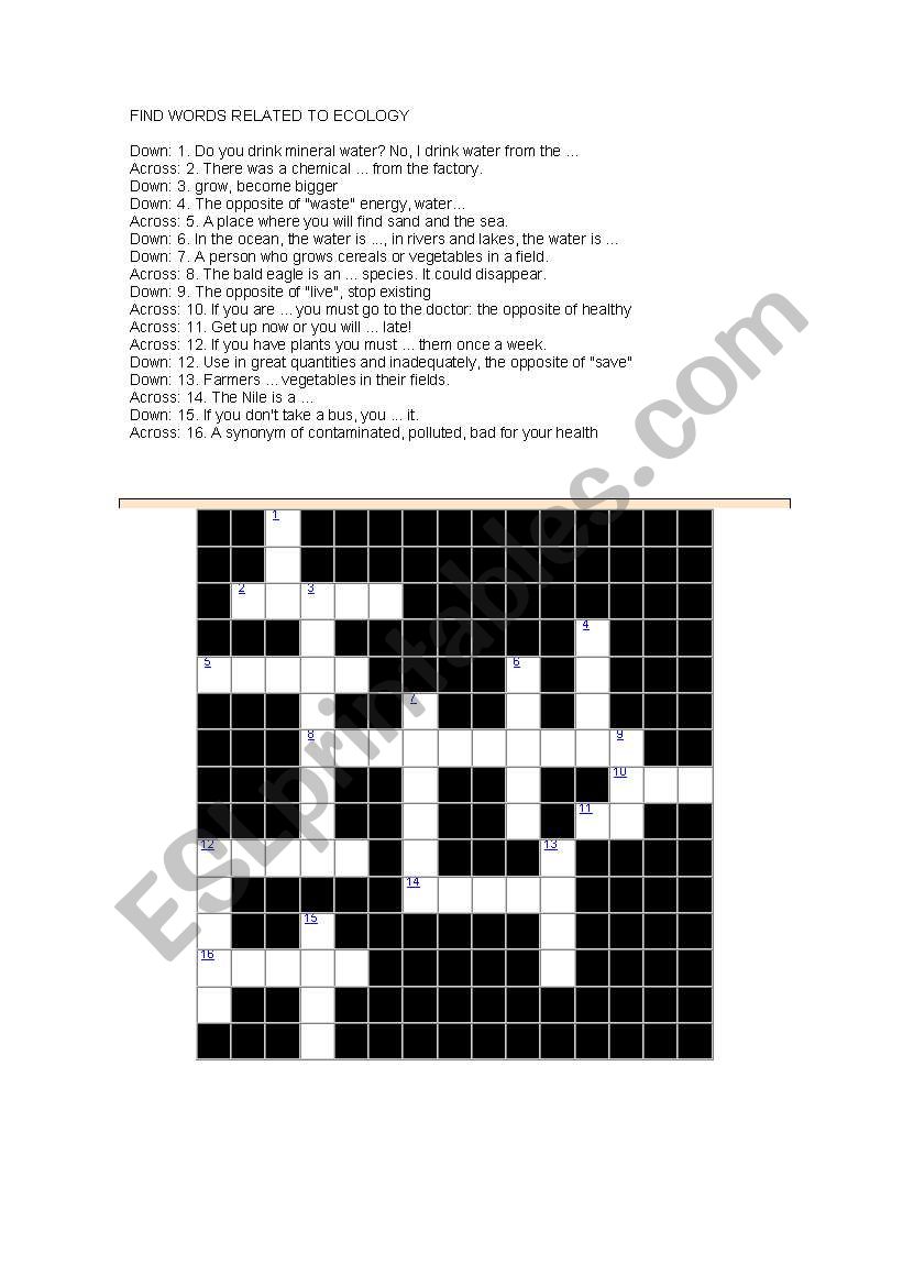 words related to ecology worksheet