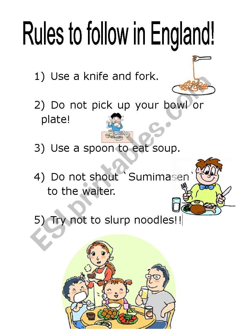 Rules for eating in England (aimed at Japanese students)