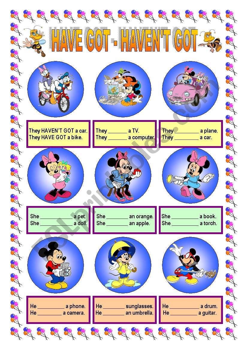 HAVE GOT / HAVENT´ GOT / HAS GOT / HASN´T GOT ESL worksheet by jessica farias