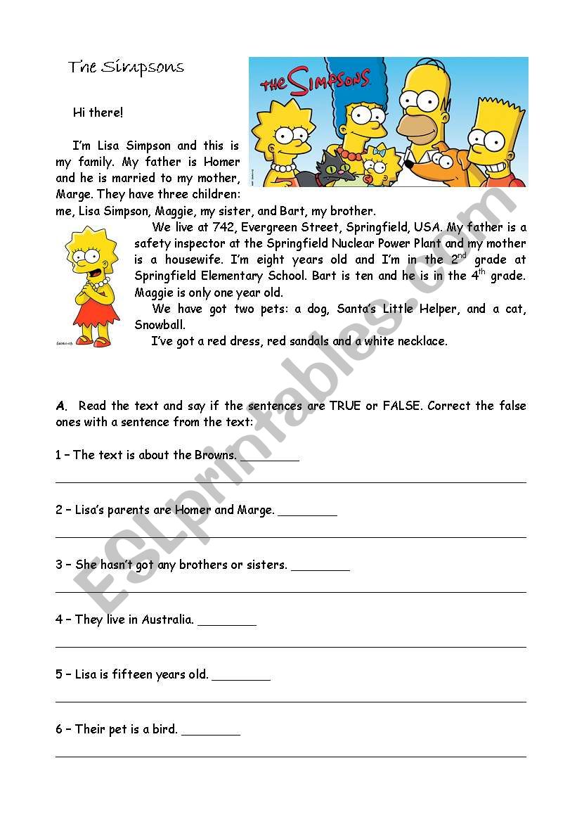 Reading comprehension - The Simpsons