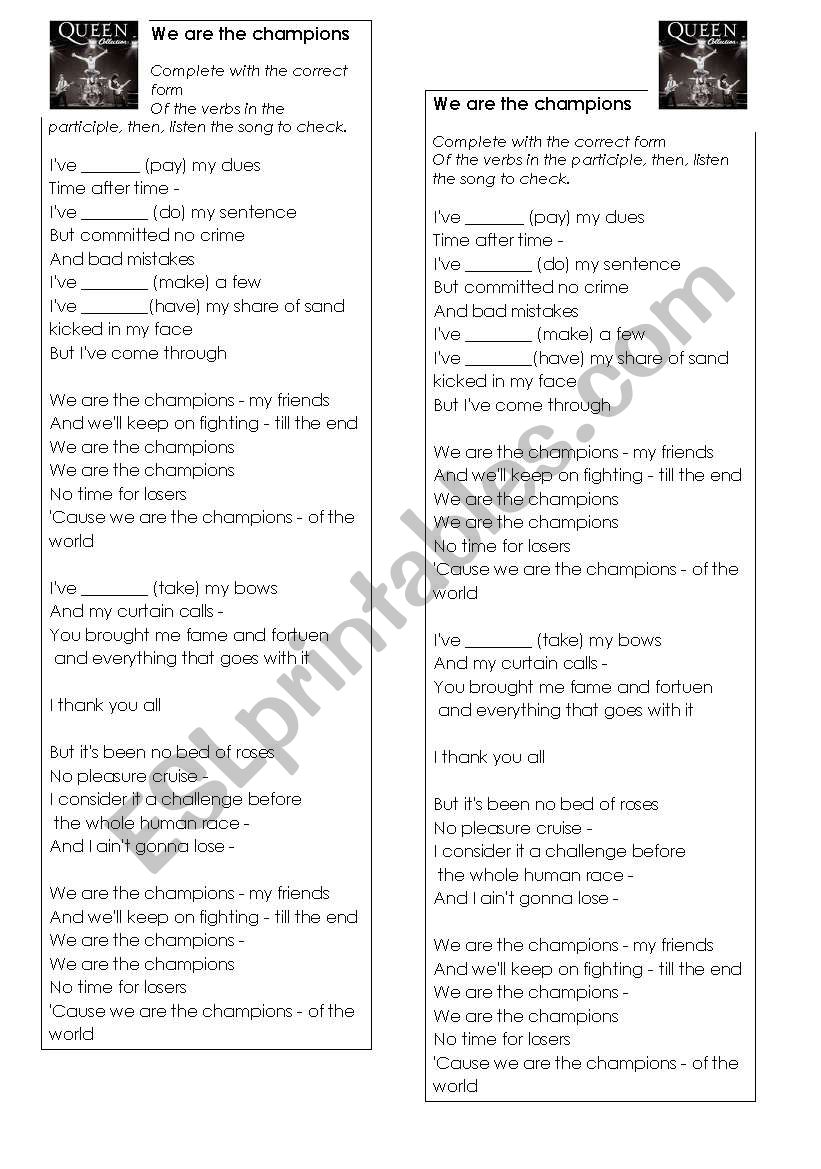 Queen - We are the champions worksheet