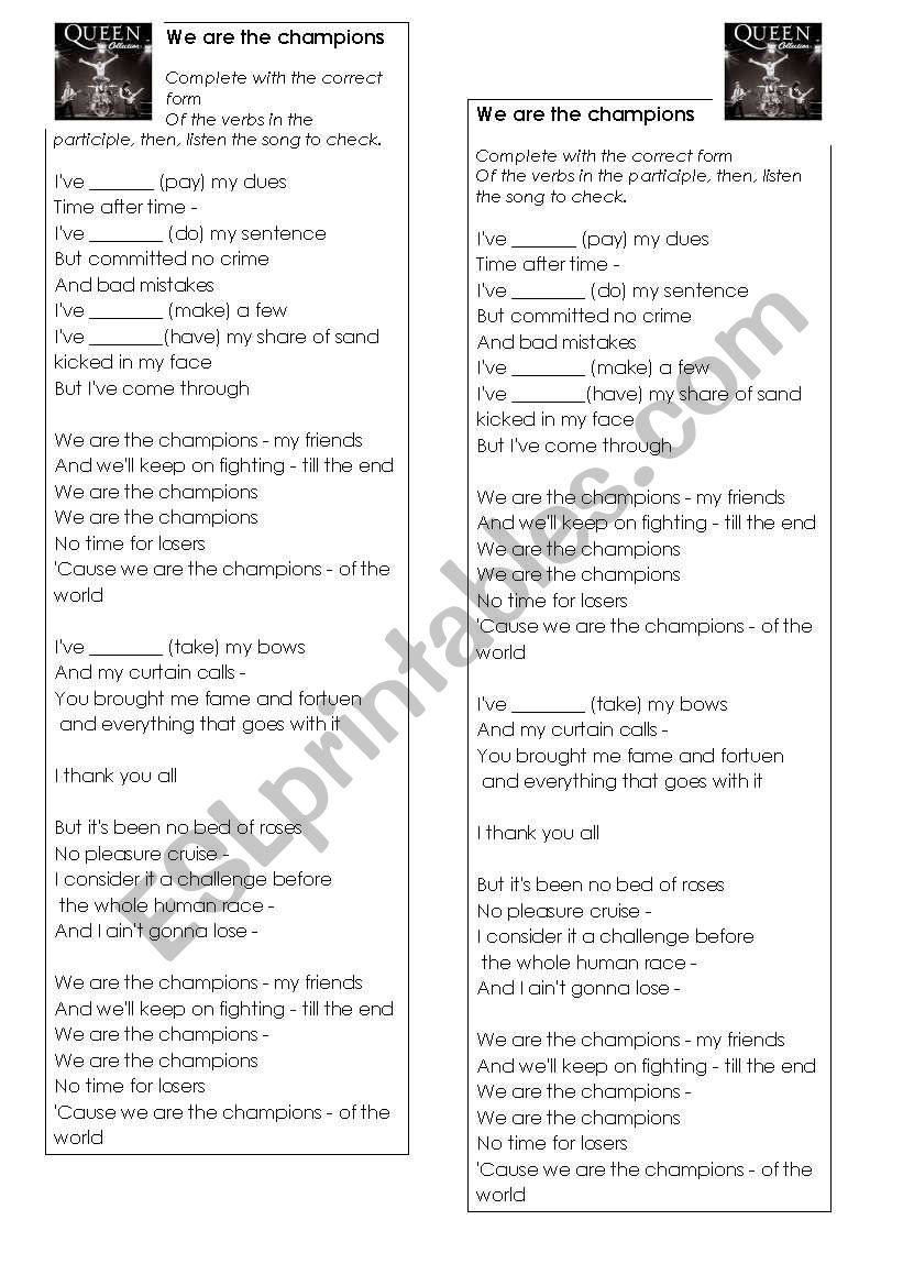Queen - We are the champions worksheet
