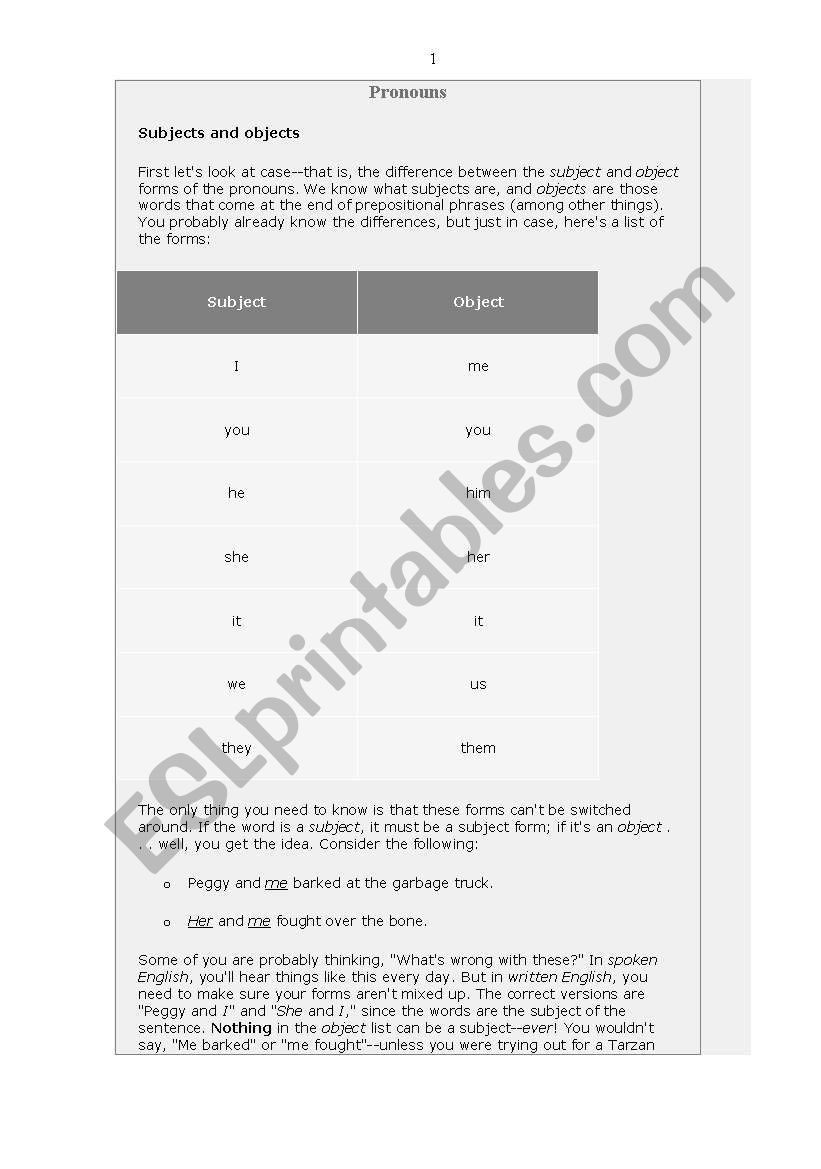 Pronouns worksheet