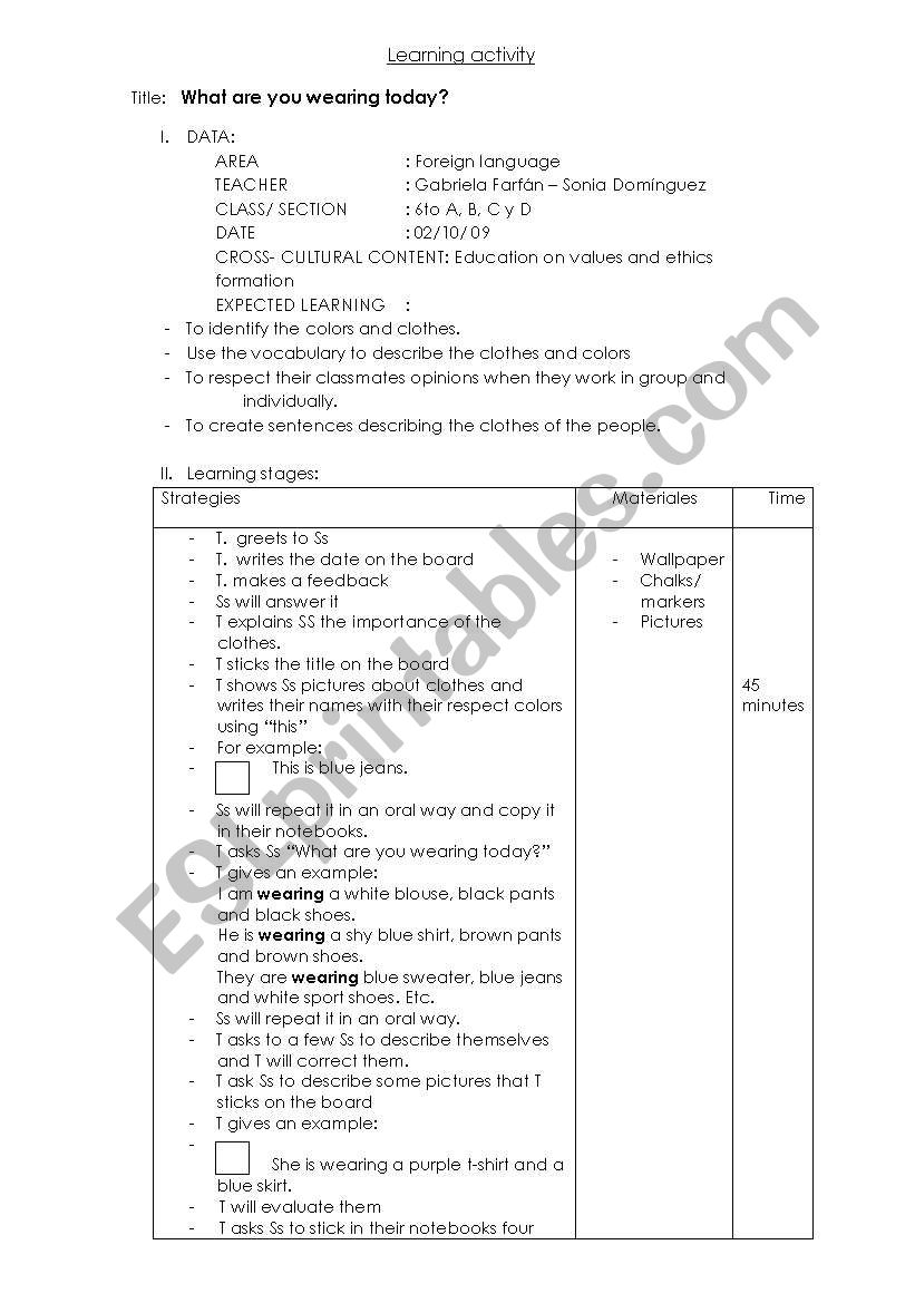 lesson- clothes worksheet
