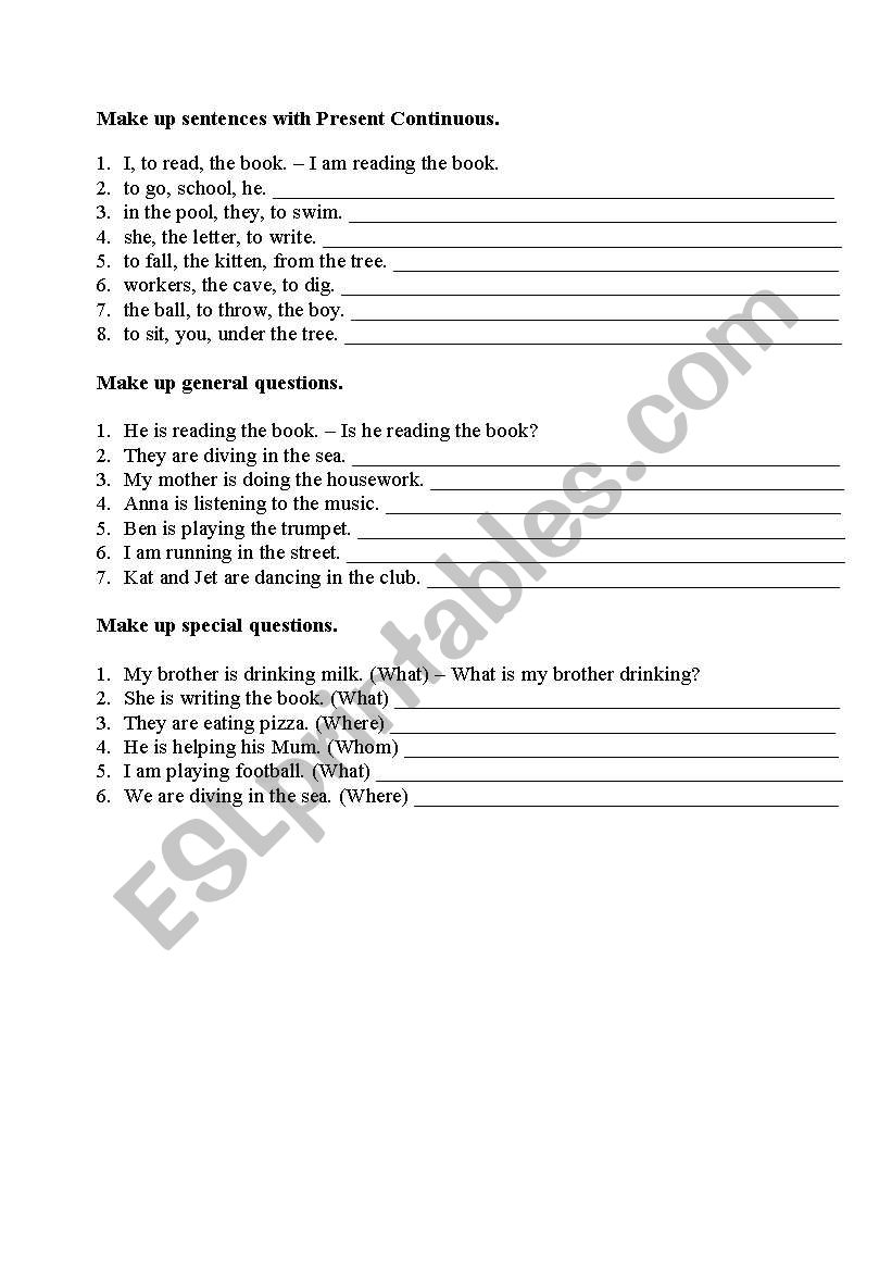 Present continuous worksheet
