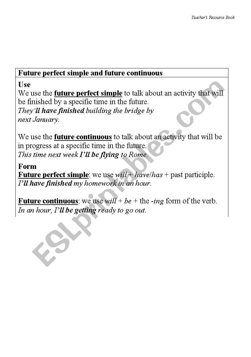 Future Perfect Simple and Future Continuous Worksheet