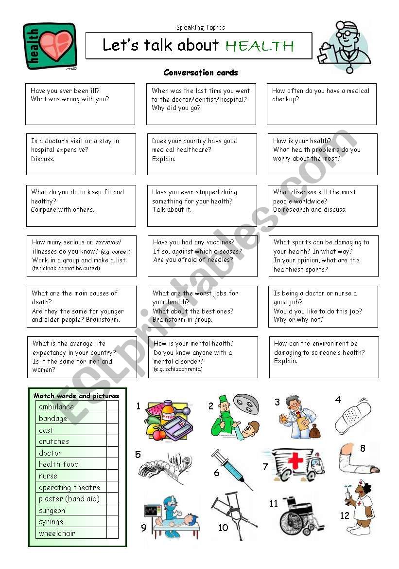 LetÂ´s talk about HEALTH worksheet