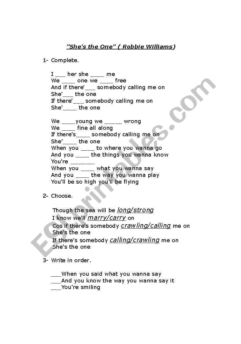 Song worksheet